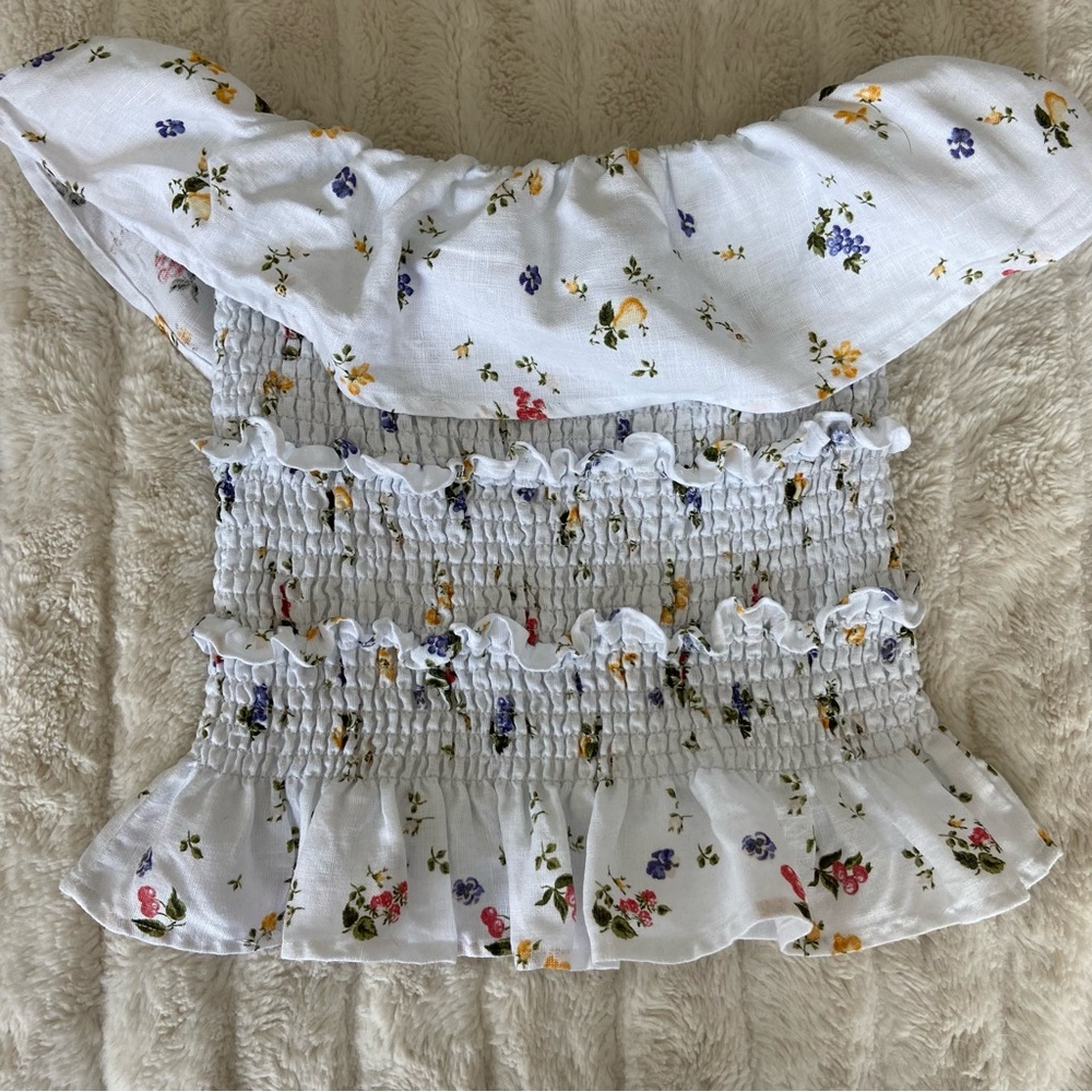 Reformation White Floral Strapless Top - Picture 9 of 11
